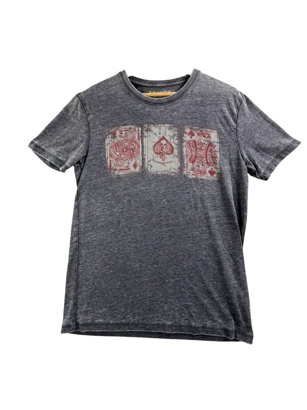 Lucky Brand Shirt Mens Small Gray Venice Burnout Playing Cards Skull Graphic Tee